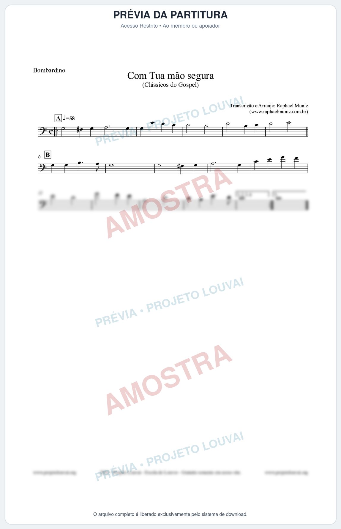 Prévia protegida da primeira página da partitura Partitura para Bombardino - Com tua mão segura - Harpa Cristã nº33 - Clássicos do Gospel