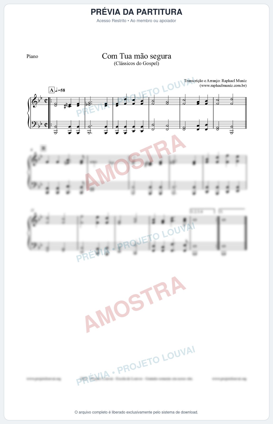 Prévia protegida da primeira página da partitura Partitura para Piano - Com tua mão segura - Harpa Cristã nº33 - Clássicos do Gospel