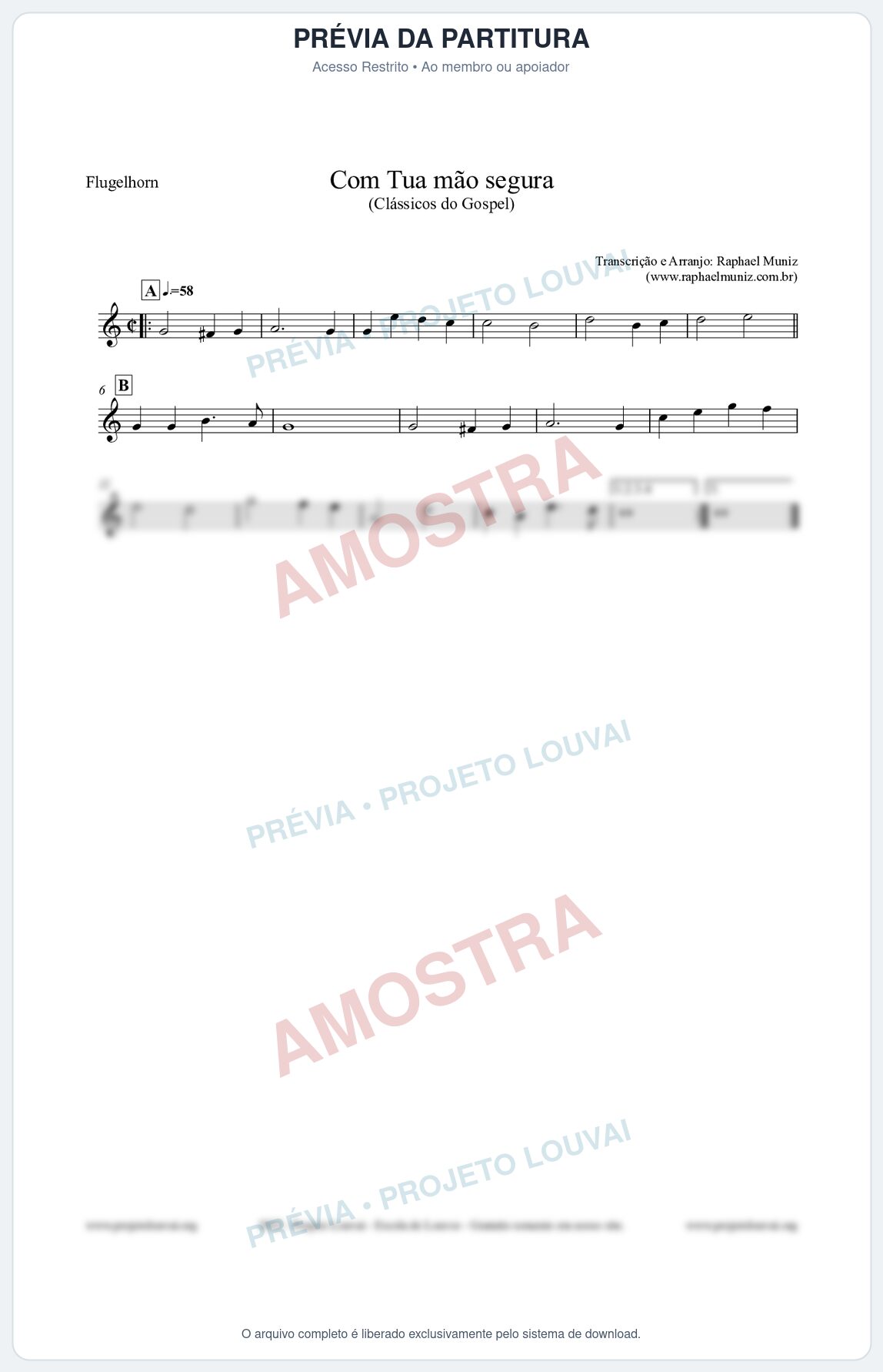 Prévia protegida da primeira página da partitura Partitura para Flugelhorn - Com tua mão segura - Harpa Cristã nº33 - Clássicos do Gospel