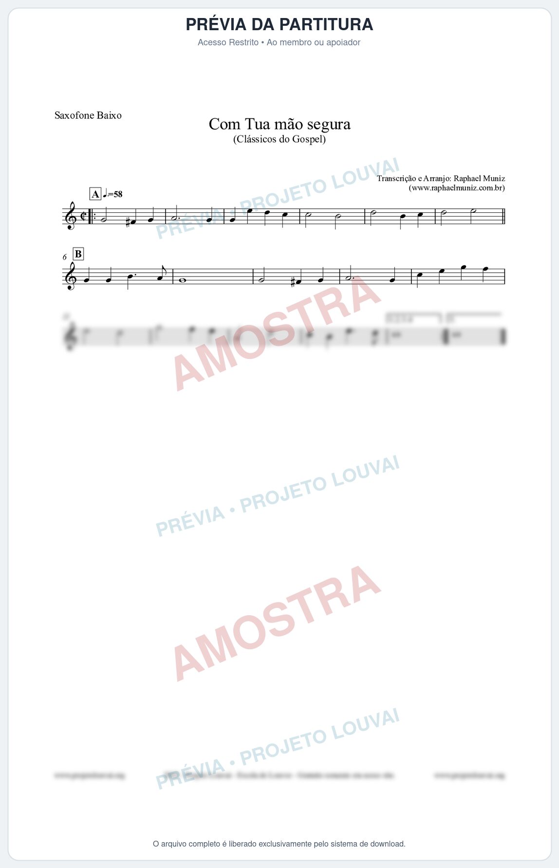 Prévia protegida da primeira página da partitura Partitura para Saxofone Baixo - Com tua mão segura - Harpa Cristã nº33 - Clássicos do Gospel