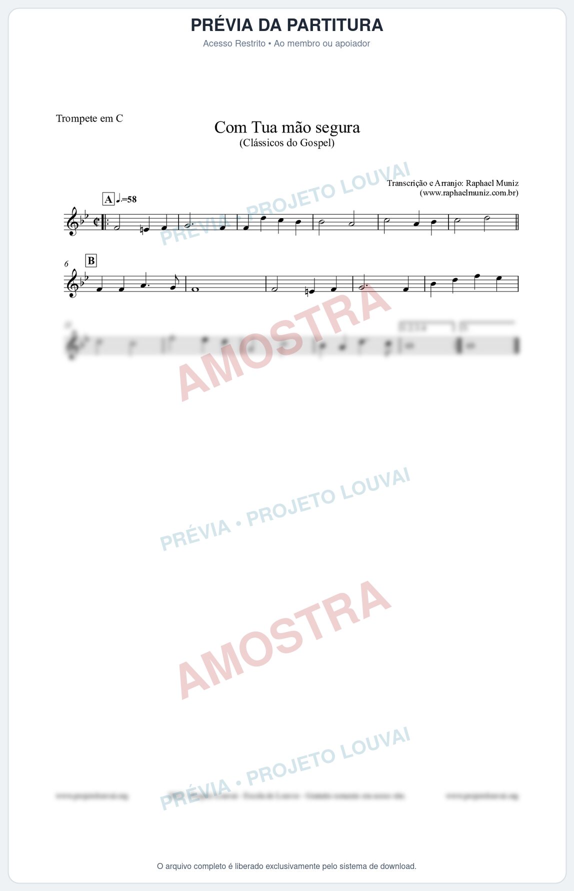 Prévia protegida da primeira página da partitura Partitura para Trompete em C - Com tua mão segura - Harpa Cristã nº33 - Clássicos do Gospel