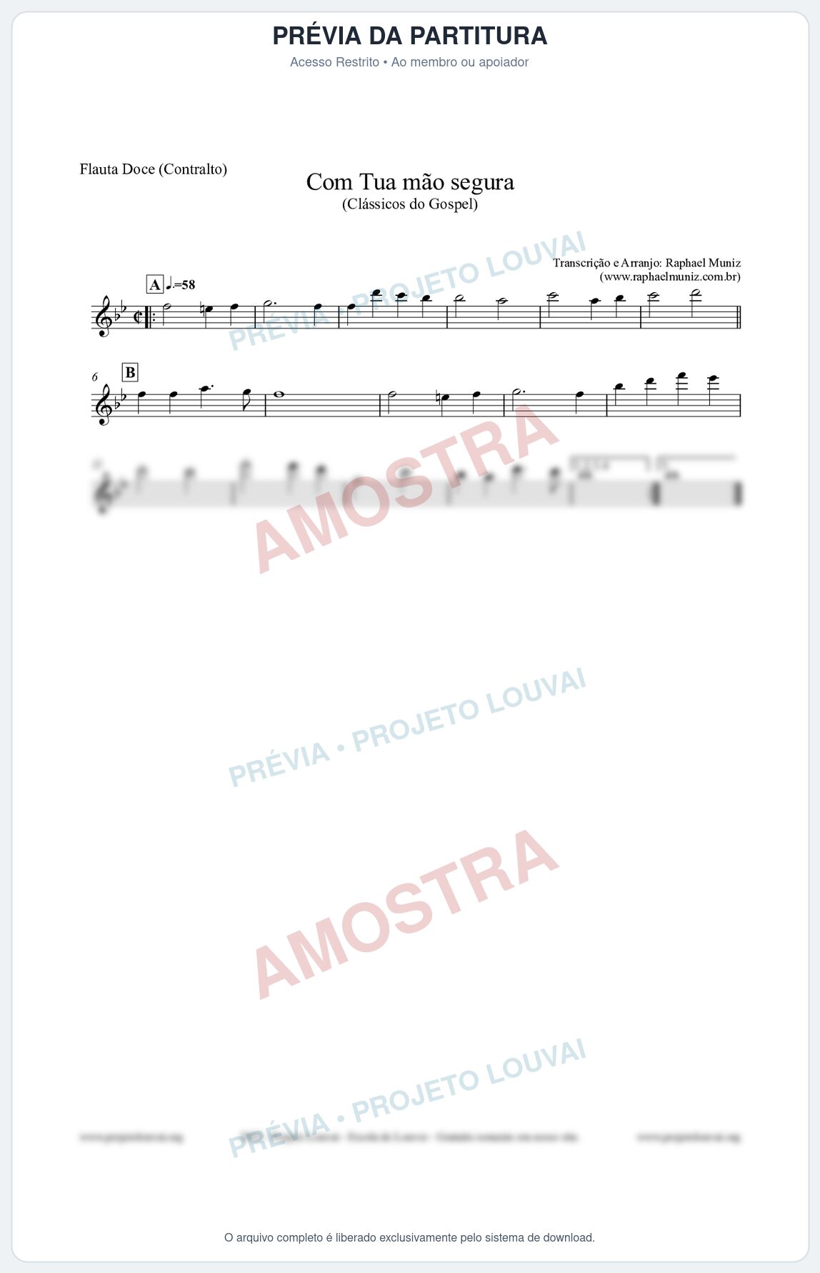 Prévia protegida da primeira página da partitura Partitura para Flauta Doce (Contralto) - Com tua mão segura - Harpa Cristã nº33 - Clássicos do Gospel