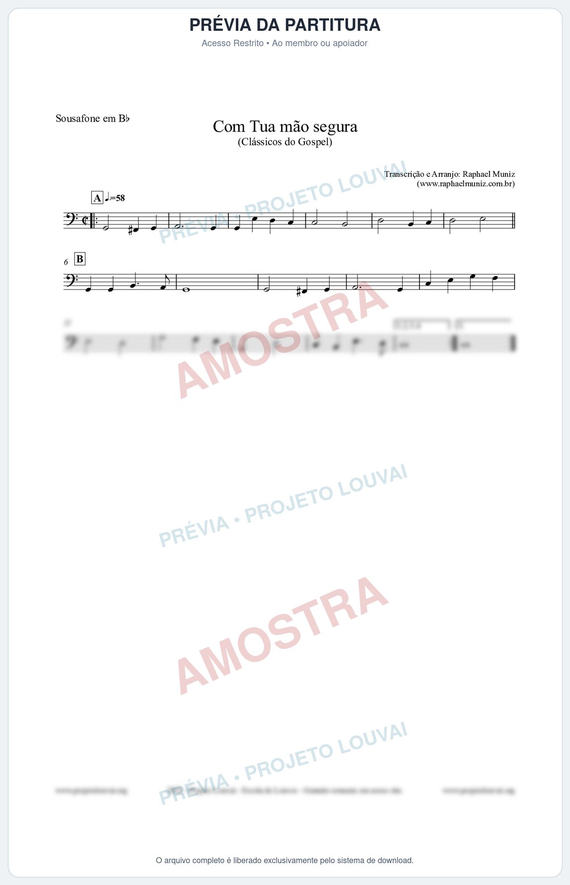 Prévia protegida da primeira página da partitura Partitura para Sousafone em Bb - Com tua mão segura - Harpa Cristã nº33 - Clássicos do Gospel