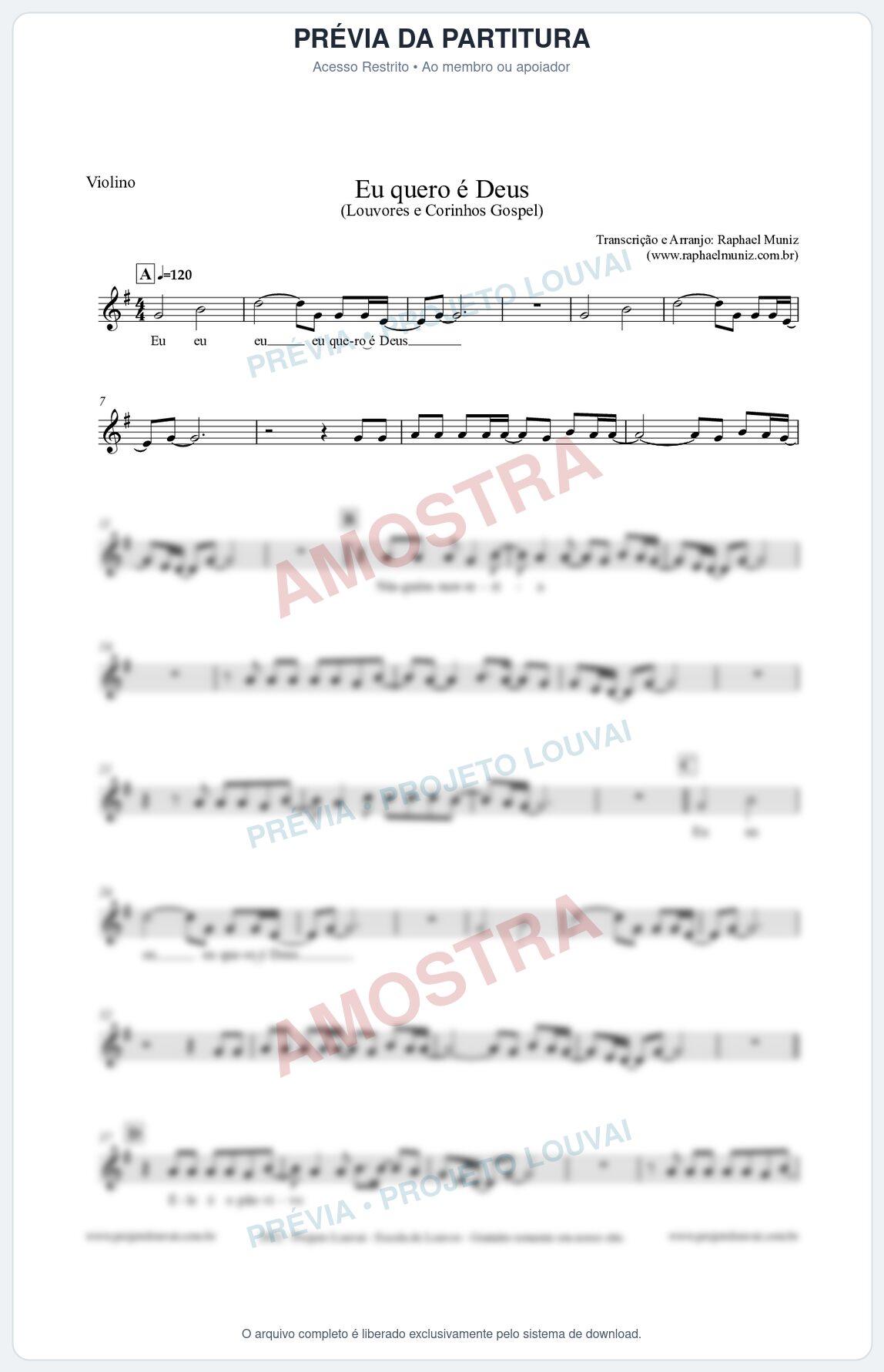Prévia protegida da primeira página da partitura Partitura para Violino - Eu quero é Deus - Louvores e Corinhos Gospel