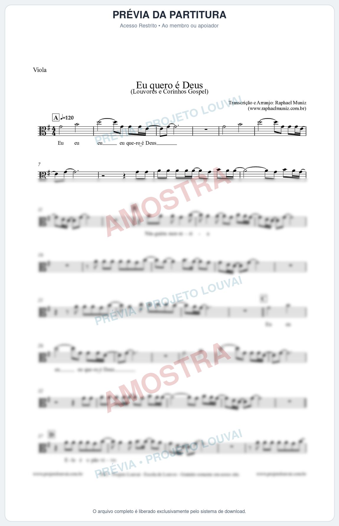 Prévia protegida da primeira página da partitura Partitura para Viola - Eu quero é Deus - Louvores e Corinhos Gospel