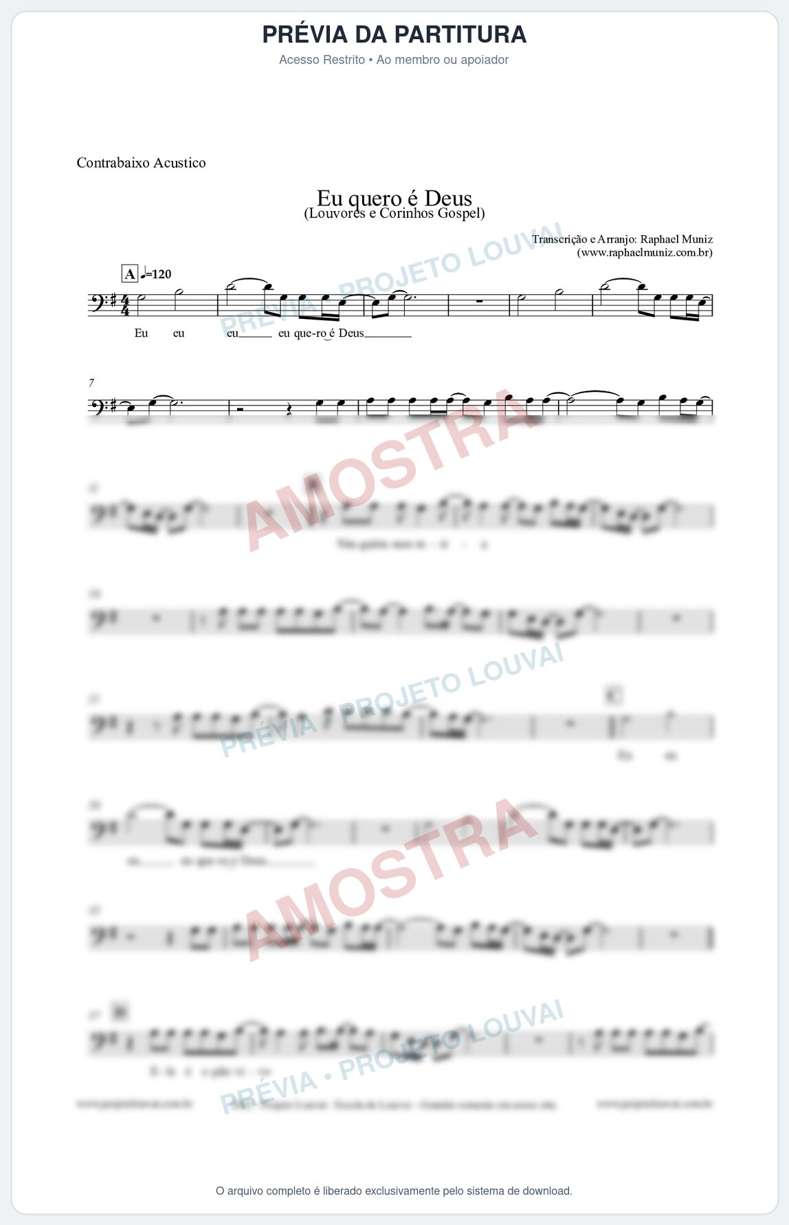 Prévia protegida da primeira página da partitura Partitura para Contrabaixo Acústico - Eu quero é Deus - Louvores e Corinhos Gospel