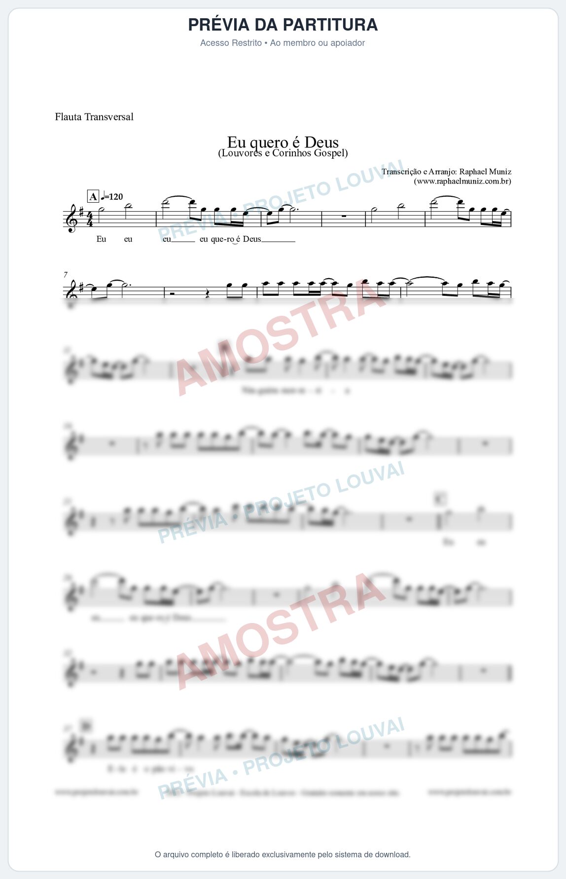 Prévia protegida da primeira página da partitura Partitura para Flauta Transversal - Eu quero é Deus - Louvores e Corinhos Gospel
