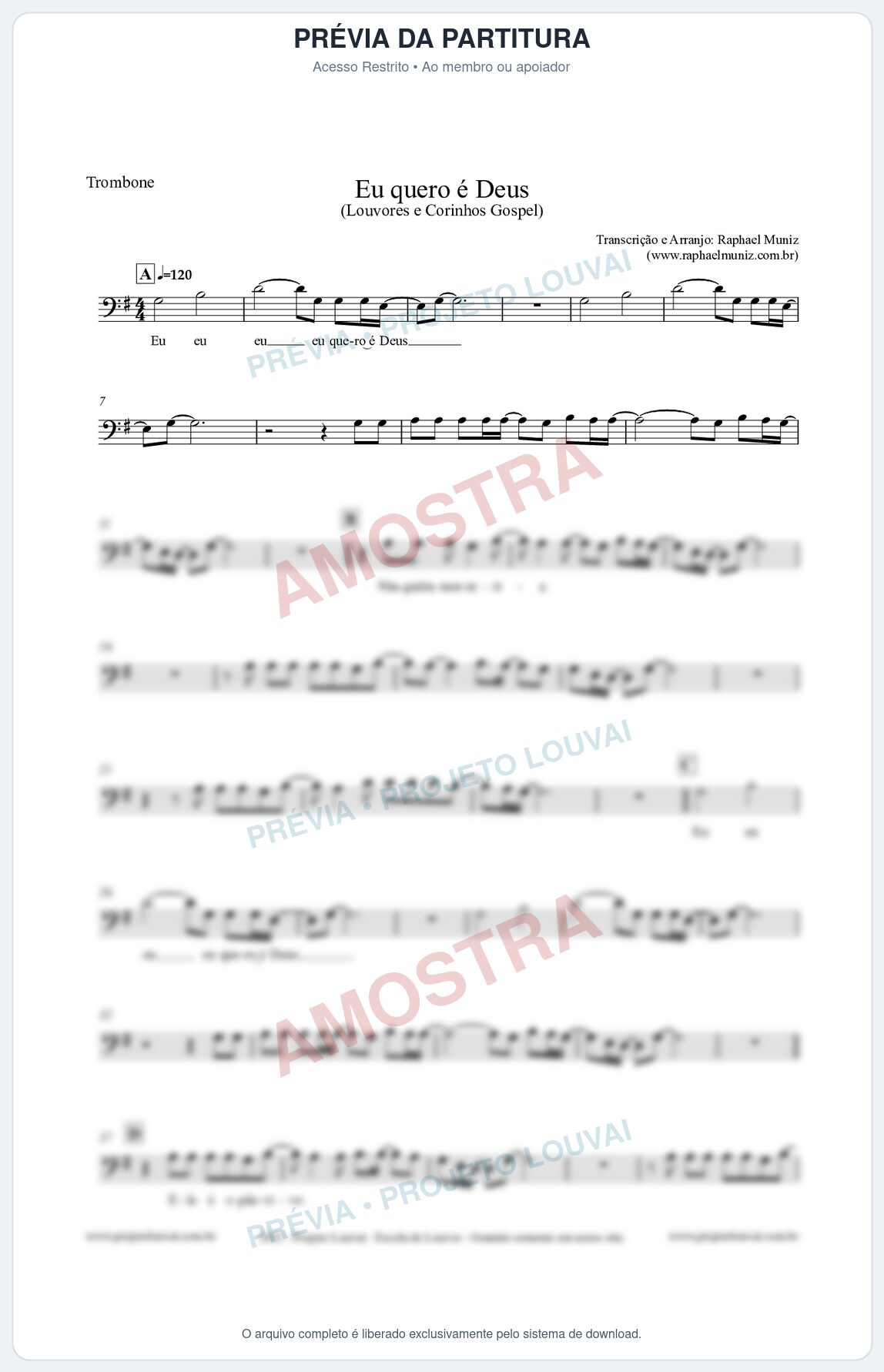 Prévia protegida da primeira página da partitura Partitura para Trombone - Eu quero é Deus - Louvores e Corinhos Gospel
