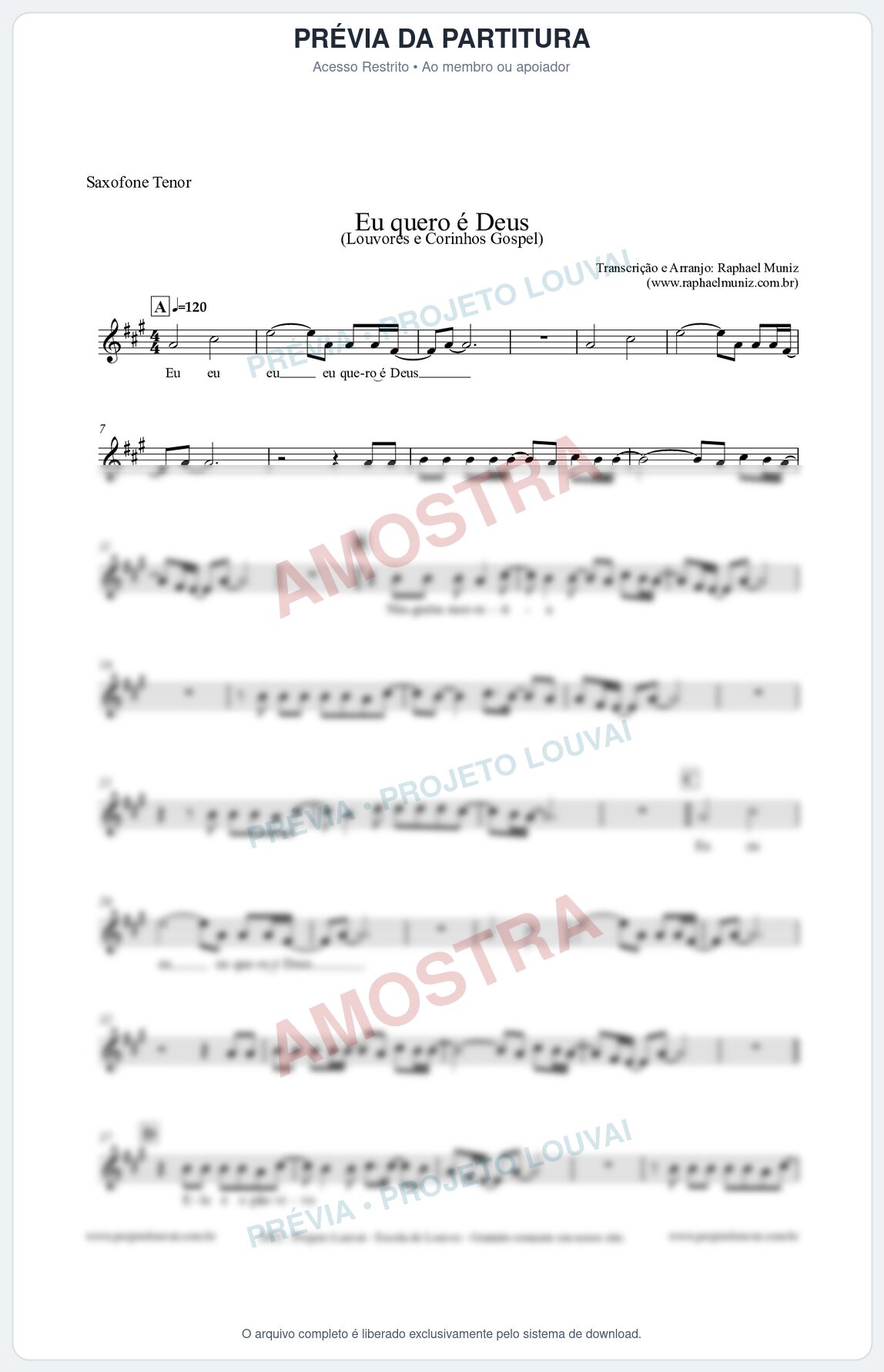 Prévia protegida da primeira página da partitura Partitura para Saxofone Tenor - Eu quero é Deus - Louvores e Corinhos Gospel