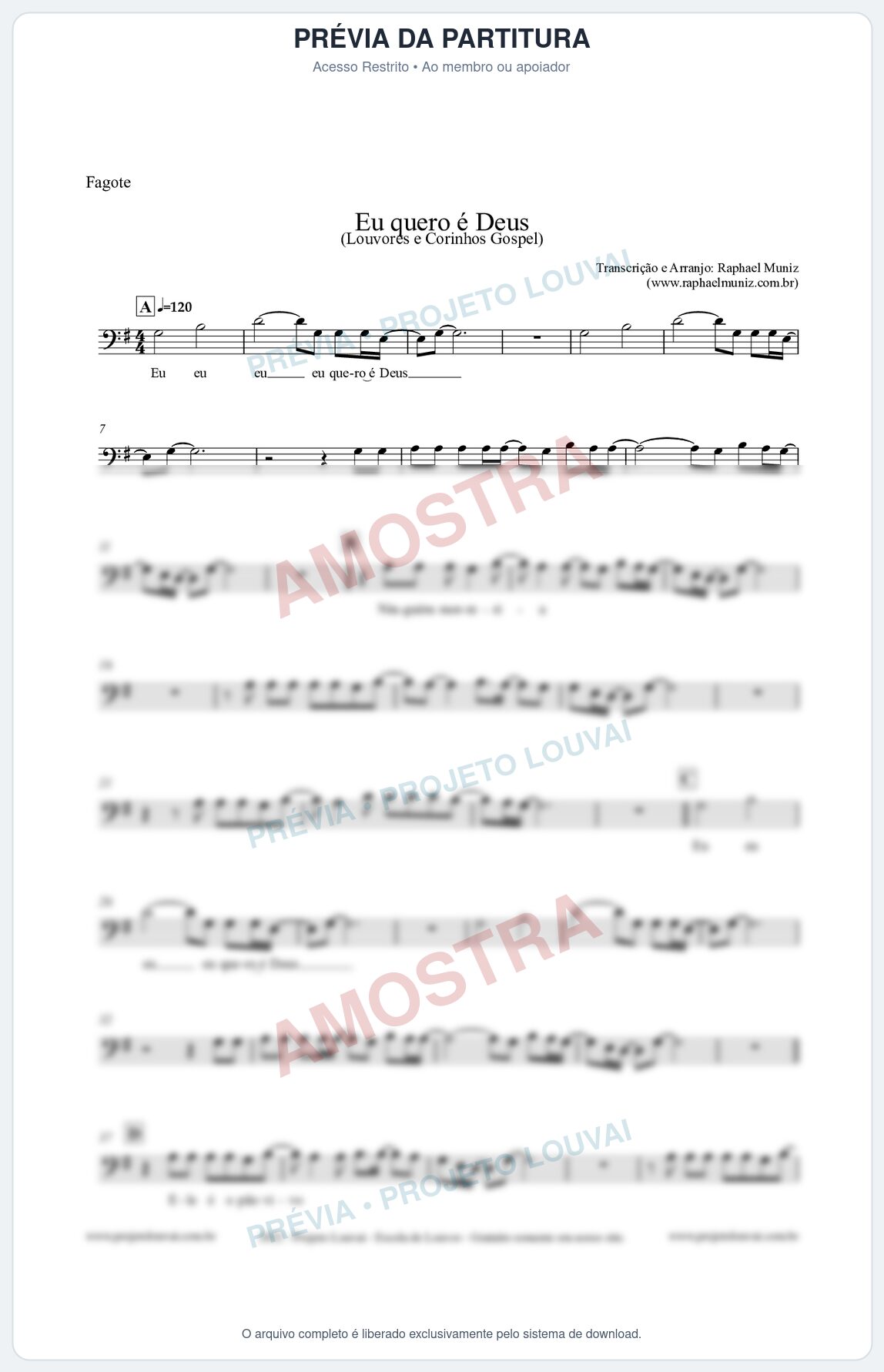 Prévia protegida da primeira página da partitura Partitura para Fagote - Eu quero é Deus - Louvores e Corinhos Gospel