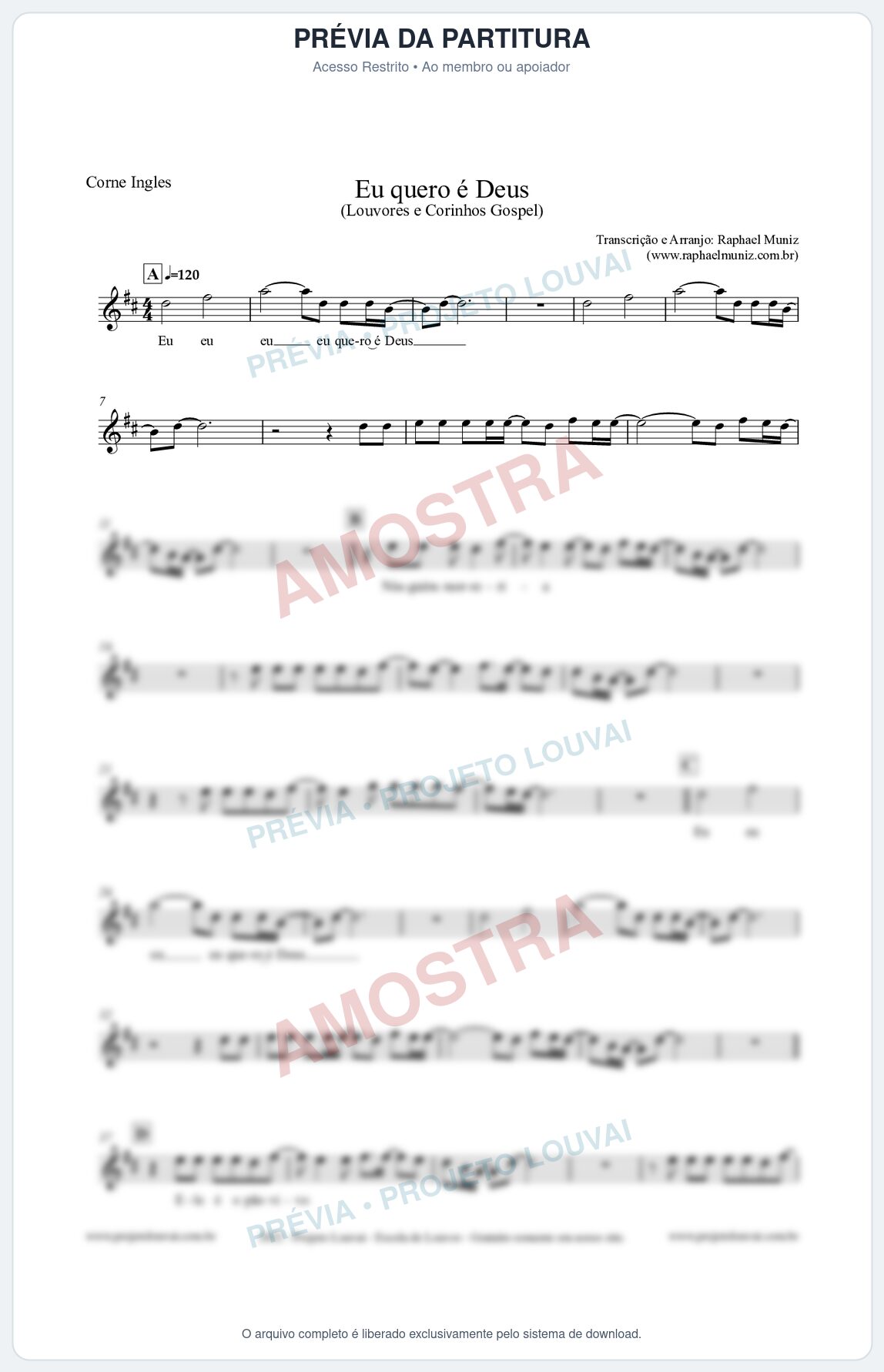 Prévia protegida da primeira página da partitura Partitura para Corne Inglês - Eu quero é Deus - Louvores e Corinhos Gospel