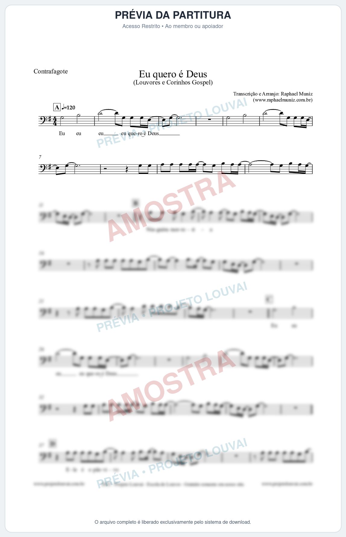 Prévia protegida da primeira página da partitura Partitura para Contrafagote - Eu quero é Deus - Louvores e Corinhos Gospel