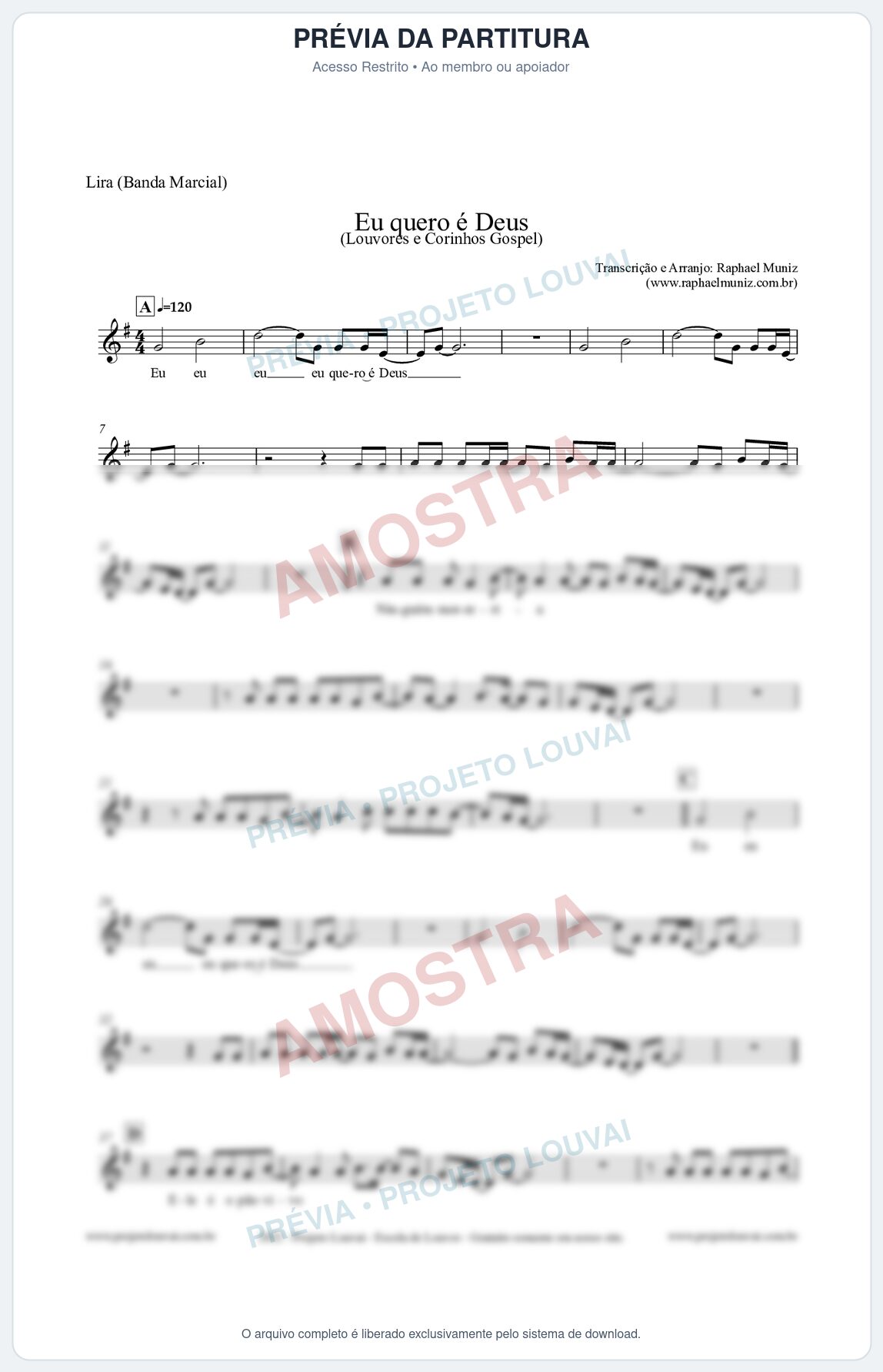 Prévia protegida da primeira página da partitura Partitura para Lira (Banda Marcial) - Eu quero é Deus - Louvores e Corinhos Gospel