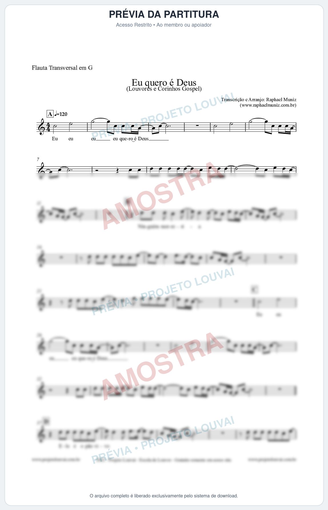 Prévia protegida da primeira página da partitura Partitura para Flauta Transversal em G - Eu quero é Deus - Louvores e Corinhos Gospel