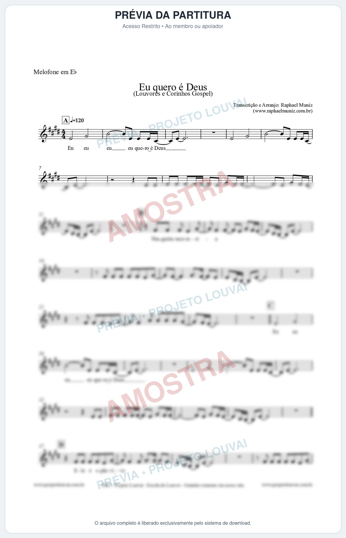 Prévia protegida da primeira página da partitura Partitura para Melofone em Eb - Eu quero é Deus - Louvores e Corinhos Gospel