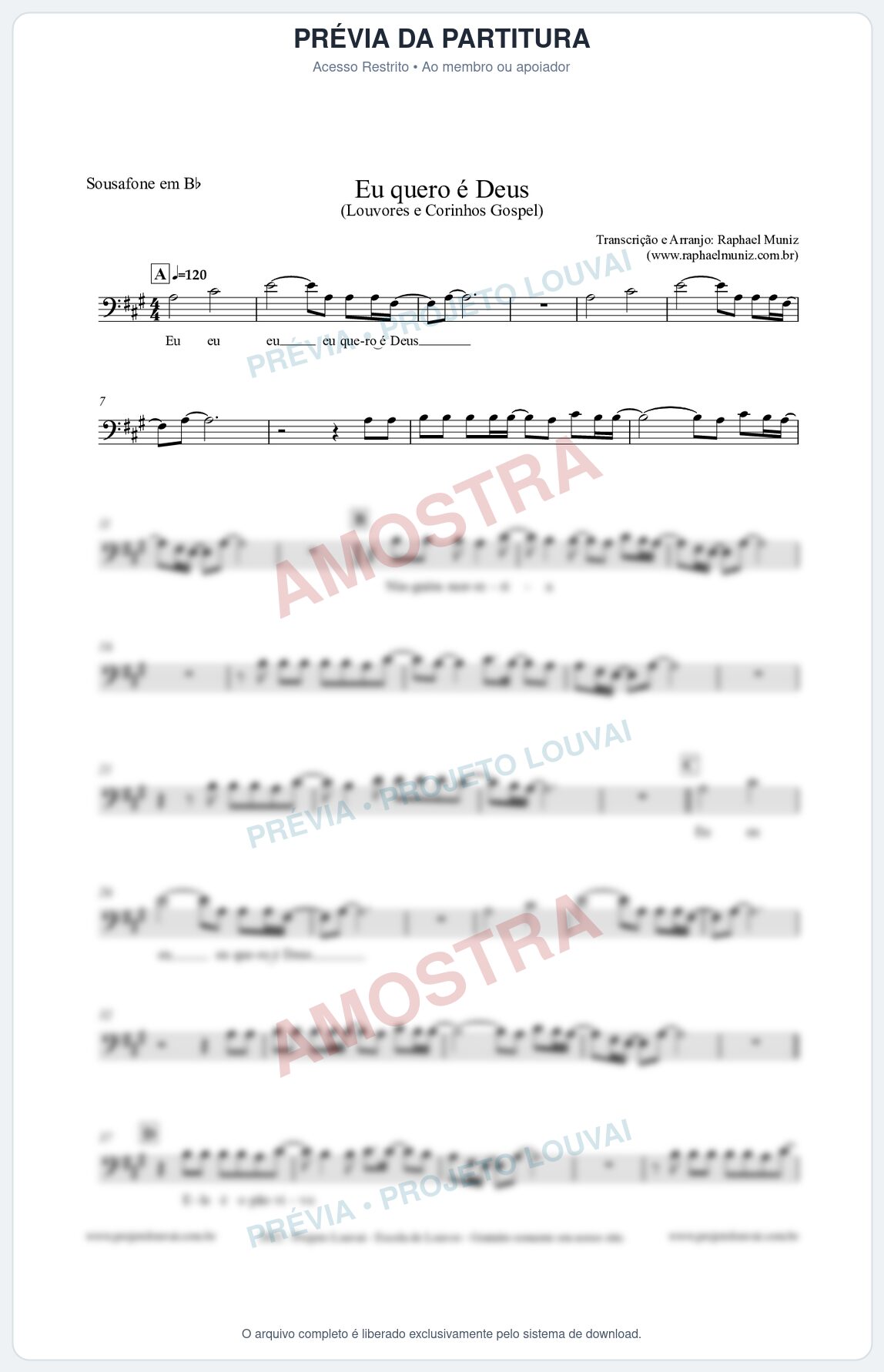 Prévia protegida da primeira página da partitura Partitura para Sousafone em Bb - Eu quero é Deus - Louvores e Corinhos Gospel