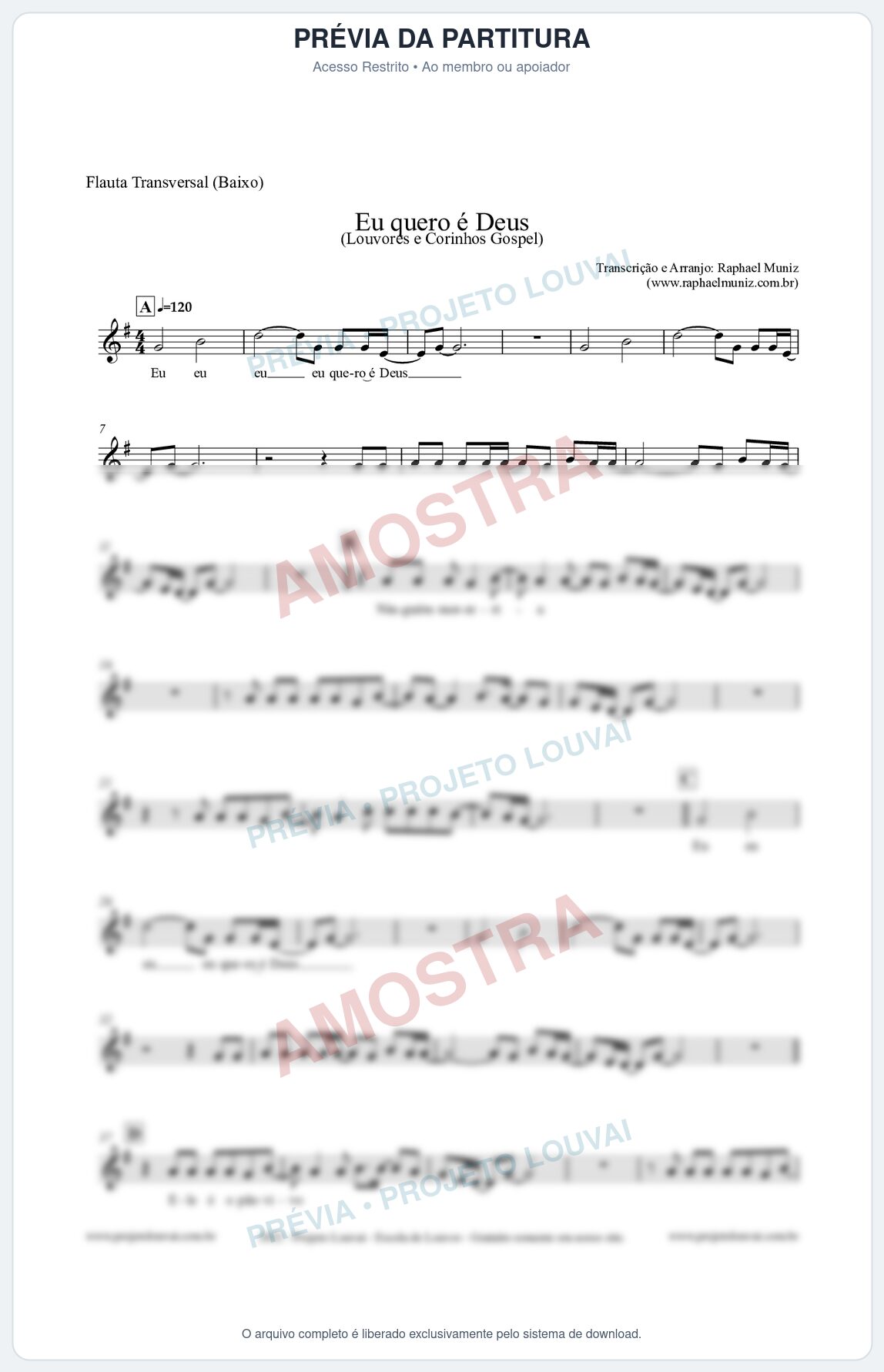 Prévia protegida da primeira página da partitura Partitura para Flauta Transversal (Baixo) - Eu quero é Deus - Louvores e Corinhos Gospel