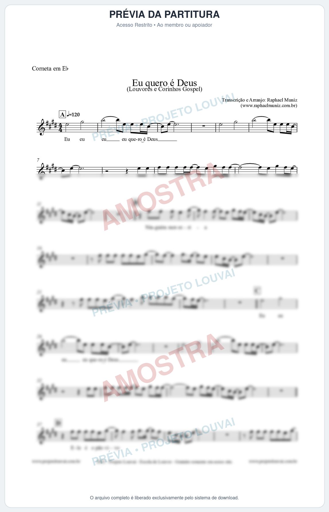 Prévia protegida da primeira página da partitura Partitura para Corneta em Eb - Eu quero é Deus - Louvores e Corinhos Gospel