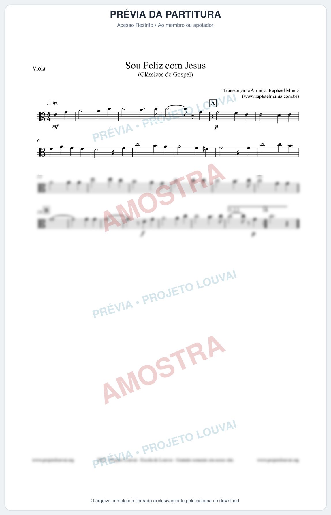 Prévia protegida da primeira página da partitura Partitura para Viola - Sou Feliz com Jesus - HCC nº329 - Clássicos do Gospel