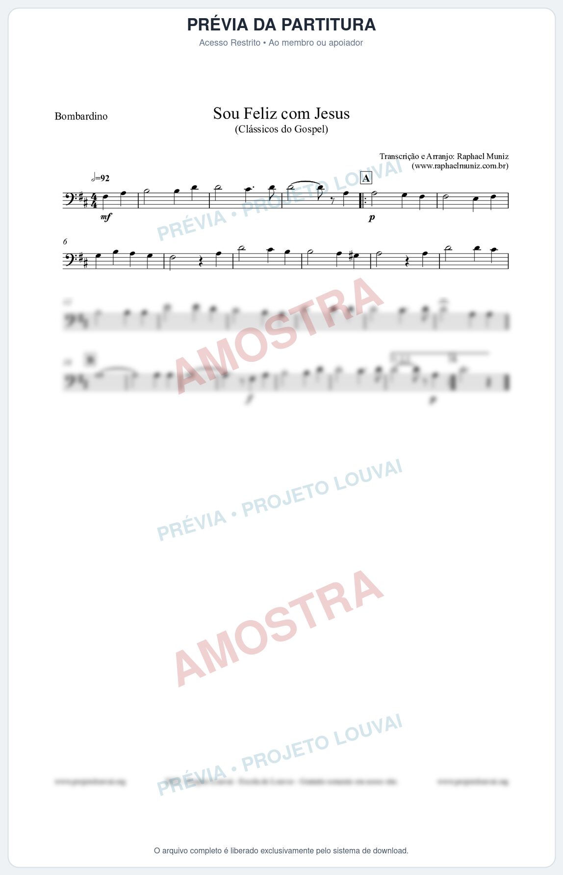 Prévia protegida da primeira página da partitura Partitura para Bombardino - Sou Feliz com Jesus - HCC nº329 - Clássicos do Gospel