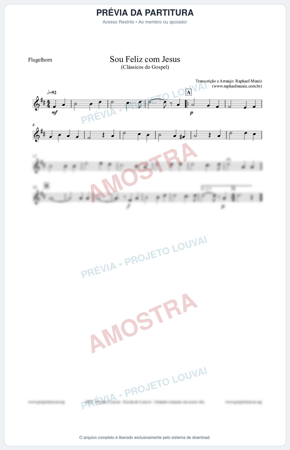 Prévia protegida da primeira página da partitura Partitura para Flugelhorn - Sou Feliz com Jesus - HCC nº329 - Clássicos do Gospel