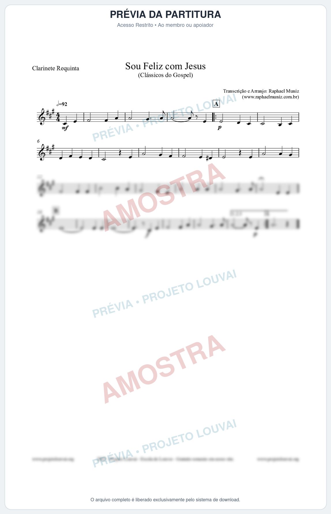 Prévia protegida da primeira página da partitura Partitura para Clarinete Requinta - Sou Feliz com Jesus - HCC nº329 - Clássicos do Gospel