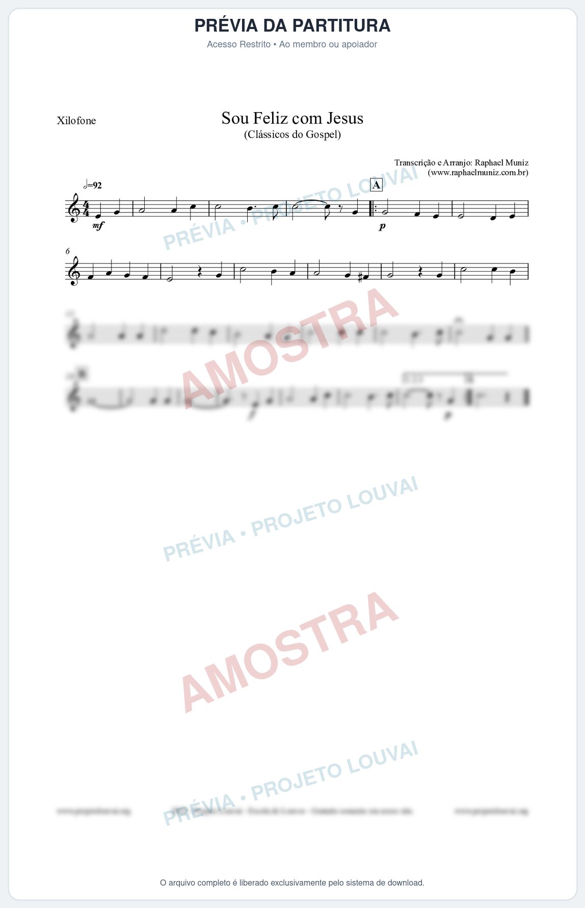 Prévia protegida da primeira página da partitura Partitura para Xilofone - Sou Feliz com Jesus - HCC nº329 - Clássicos do Gospel