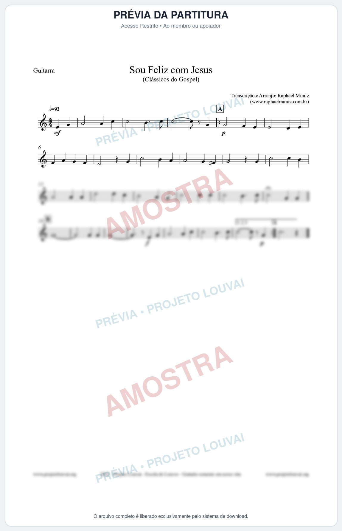Prévia protegida da primeira página da partitura Partitura para Guitarra - Sou Feliz com Jesus - HCC nº329 - Clássicos do Gospel