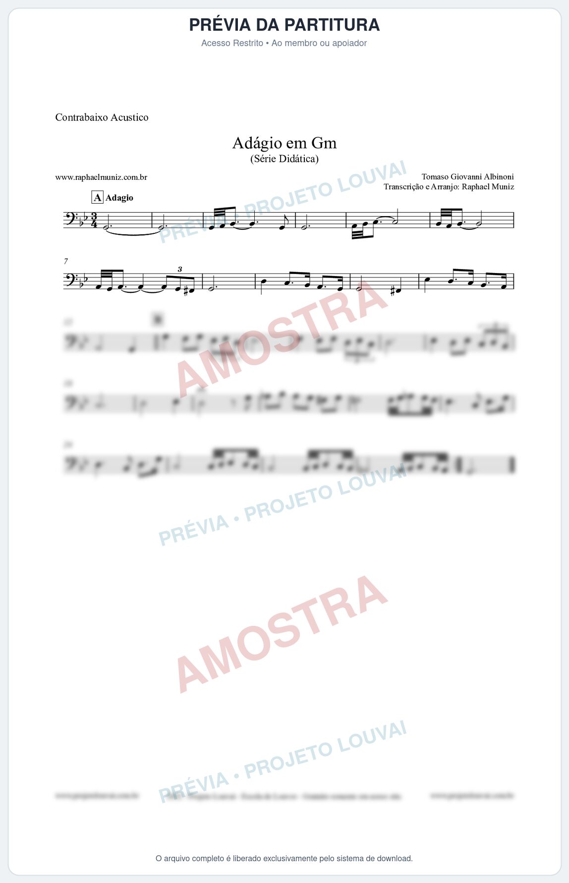 Prévia protegida da primeira página da partitura Partitura para Contrabaixo Acústico - Adágio em Gm - Série Didática