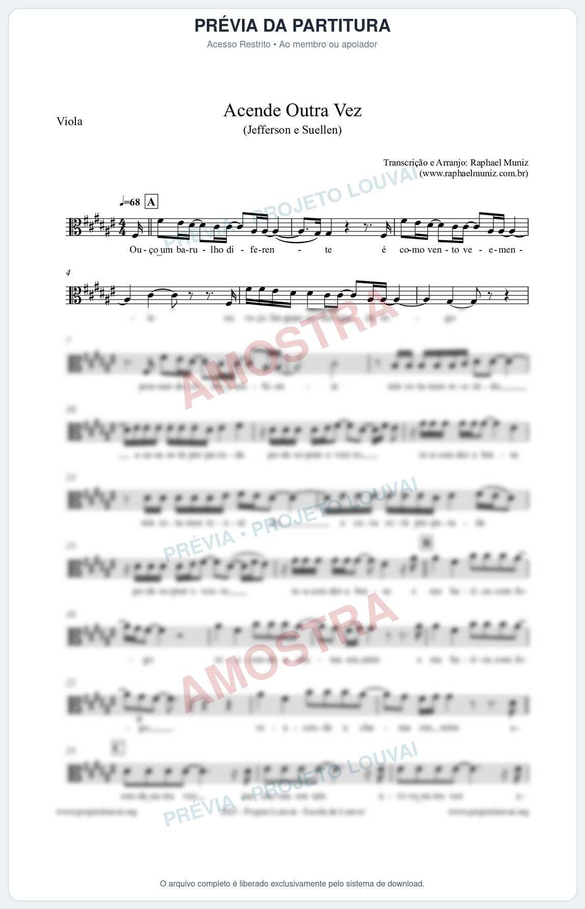 Prévia protegida da primeira página da partitura Partitura para Viola - Acende Outra Vez - Jefferson e Suellen