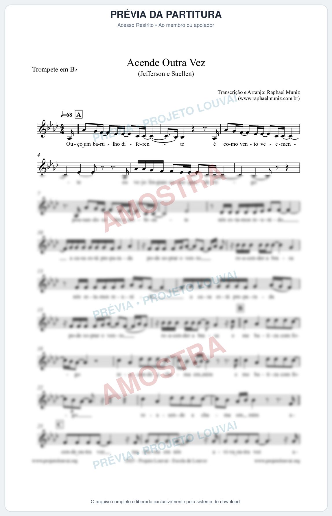 Prévia protegida da primeira página da partitura Partitura para Trompete em Bb - Acende Outra Vez - Jefferson e Suellen