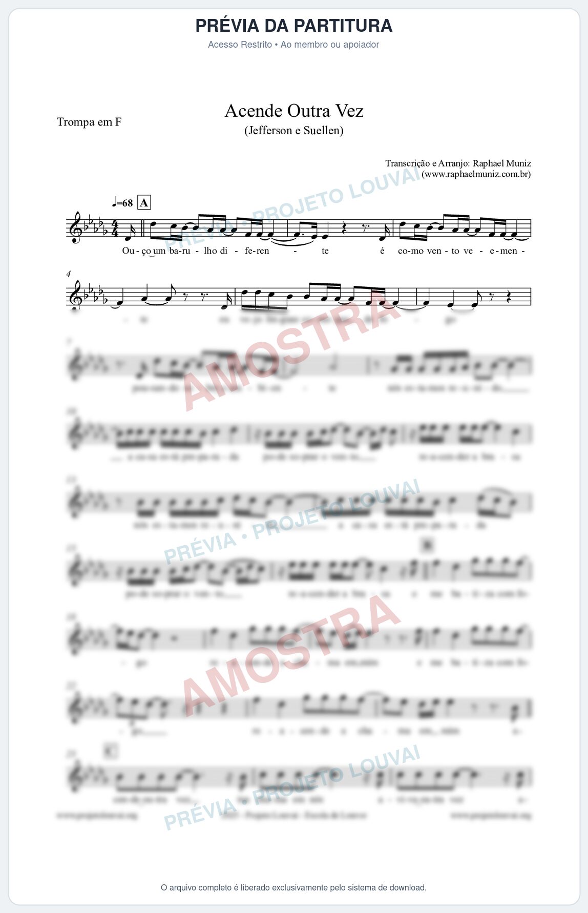 Prévia protegida da primeira página da partitura Partitura para Trompa em F - Acende Outra Vez - Jefferson e Suellen