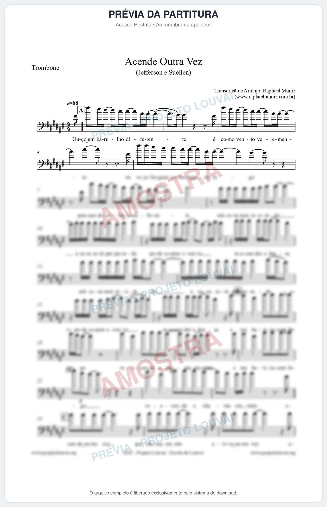 Prévia protegida da primeira página da partitura Partitura para Trombone - Acende Outra Vez - Jefferson e Suellen