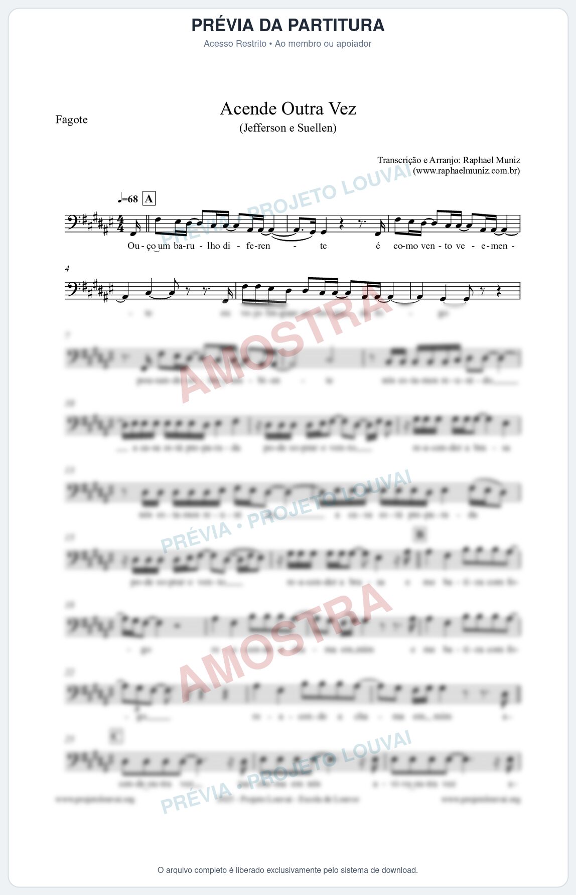 Prévia protegida da primeira página da partitura Partitura para Fagote - Acende Outra Vez - Jefferson e Suellen
