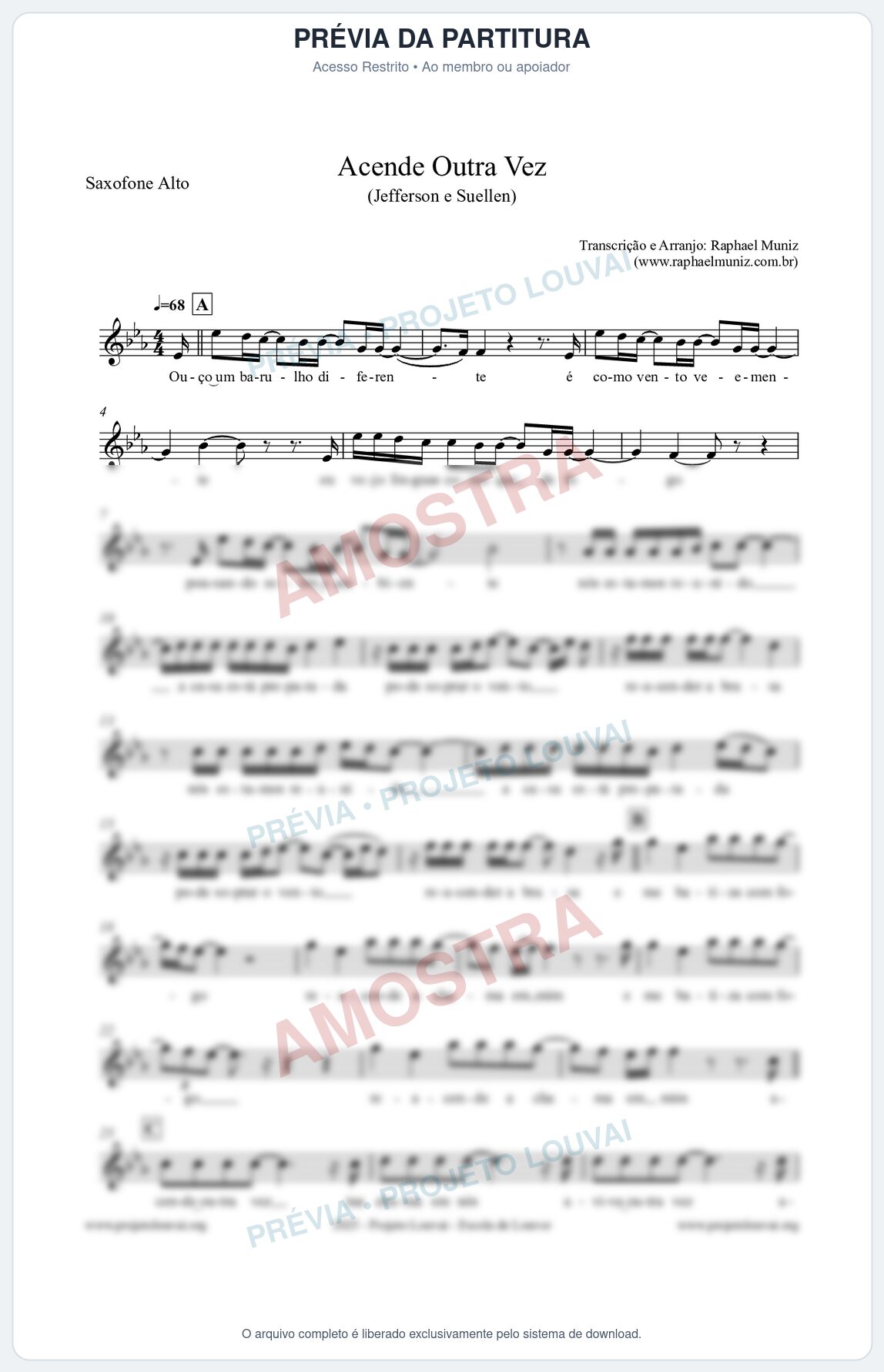 Prévia protegida da primeira página da partitura Partitura para Saxofone Alto - Acende Outra Vez - Jefferson e Suellen