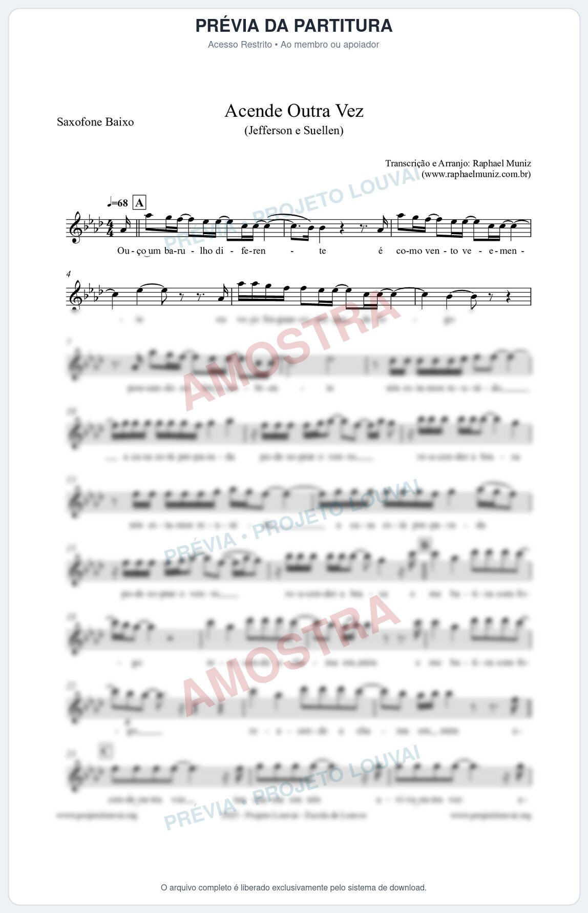 Prévia protegida da primeira página da partitura Partitura para Saxofone Baixo - Acende Outra Vez - Jefferson e Suellen