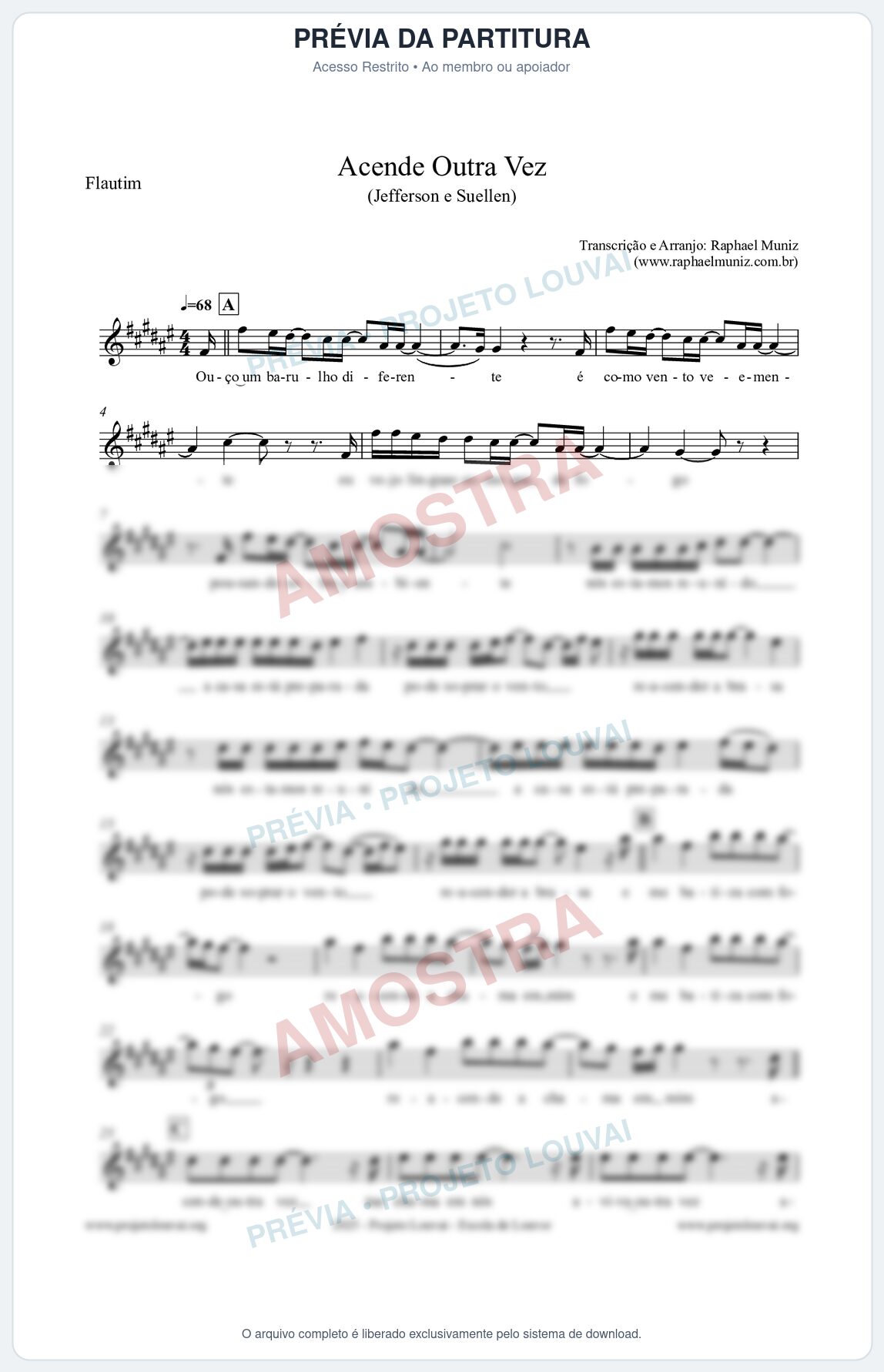 Prévia protegida da primeira página da partitura Partitura para Flautim - Acende Outra Vez - Jefferson e Suellen