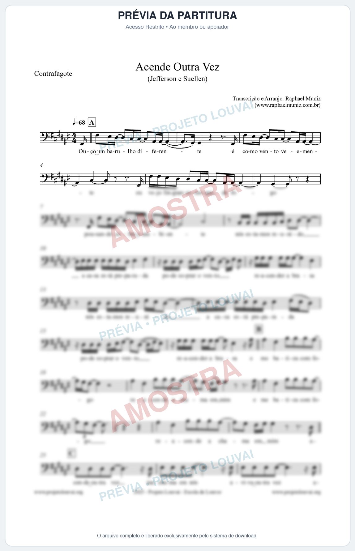 Prévia protegida da primeira página da partitura Partitura para Contrafagote - Acende Outra Vez - Jefferson e Suellen