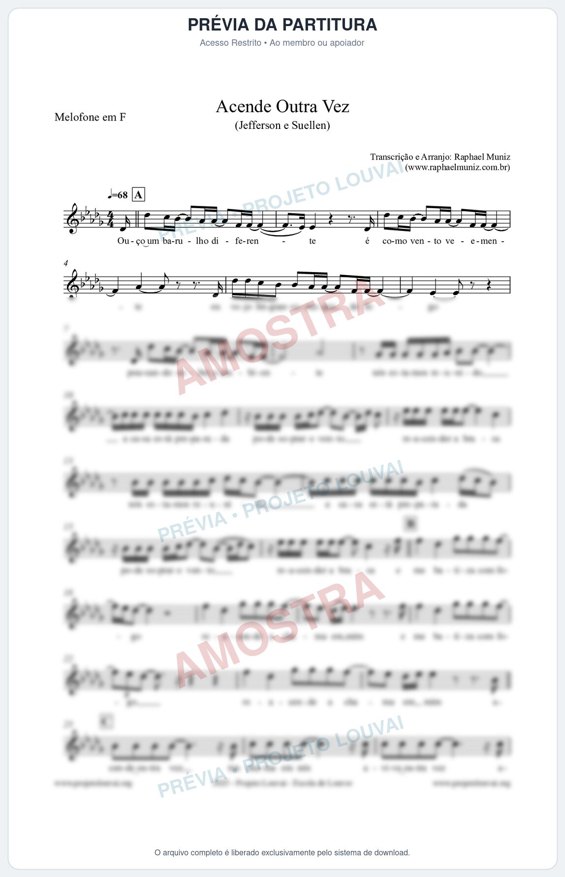 Prévia protegida da primeira página da partitura Partitura para Melofone em F - Acende Outra Vez - Jefferson e Suellen