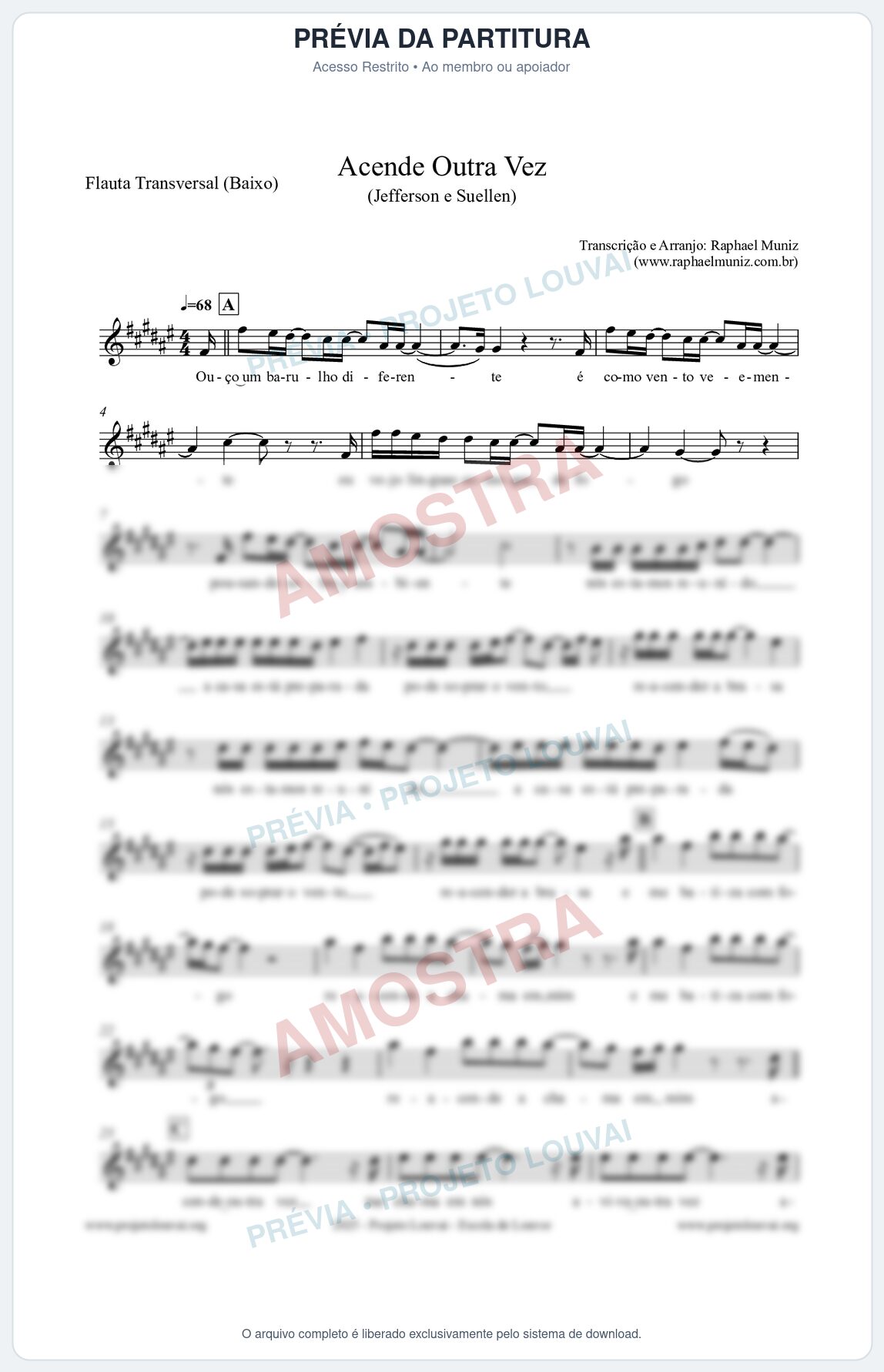 Prévia protegida da primeira página da partitura Partitura para Flauta Transversal (Baixo) - Acende Outra Vez - Jefferson e Suellen