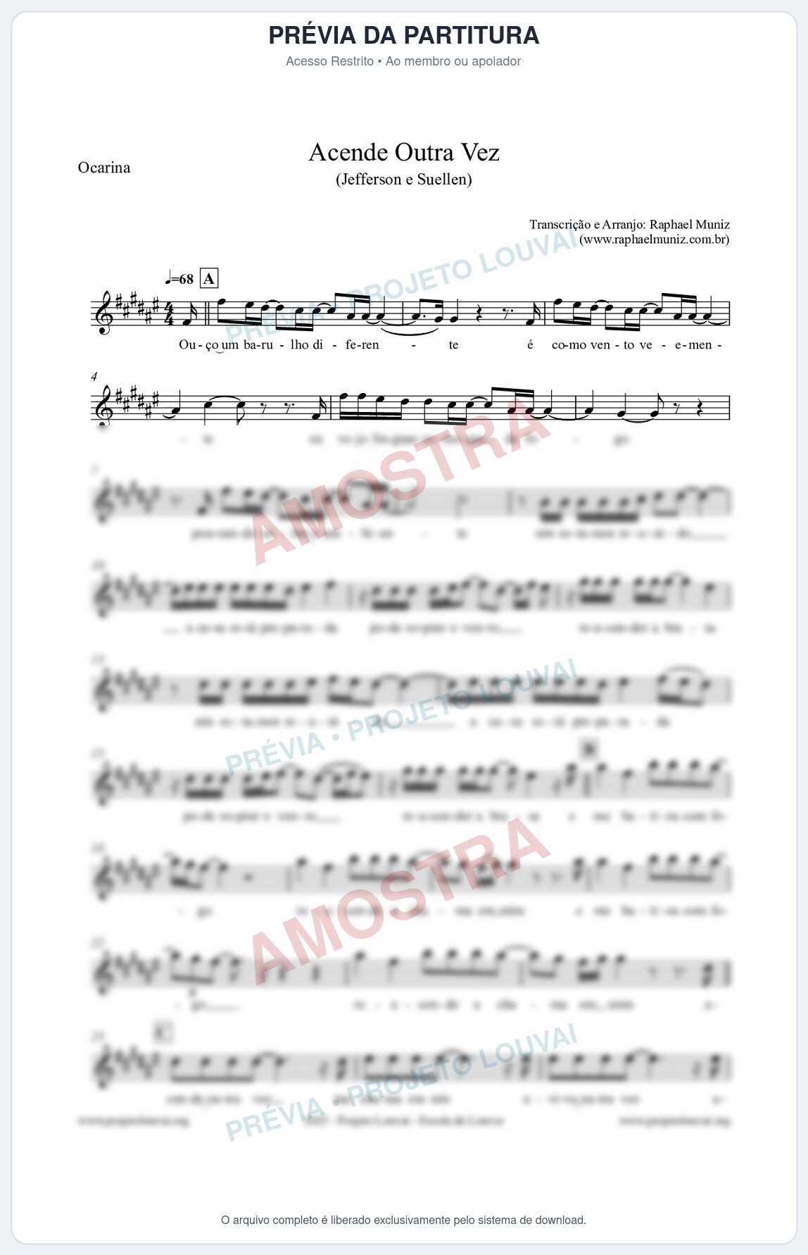 Prévia protegida da primeira página da partitura Partitura para Ocarina - Acende Outra Vez - Jefferson e Suellen