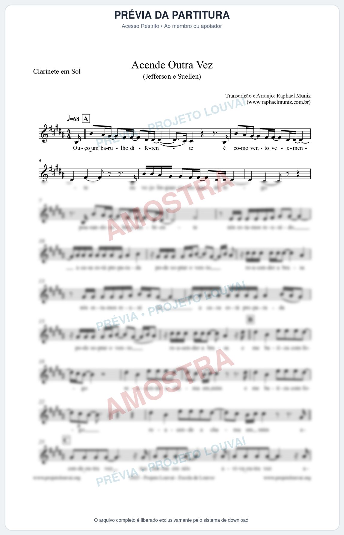 Prévia protegida da primeira página da partitura Partitura para Clarinete em Sol - Acende Outra Vez - Jefferson e Suellen