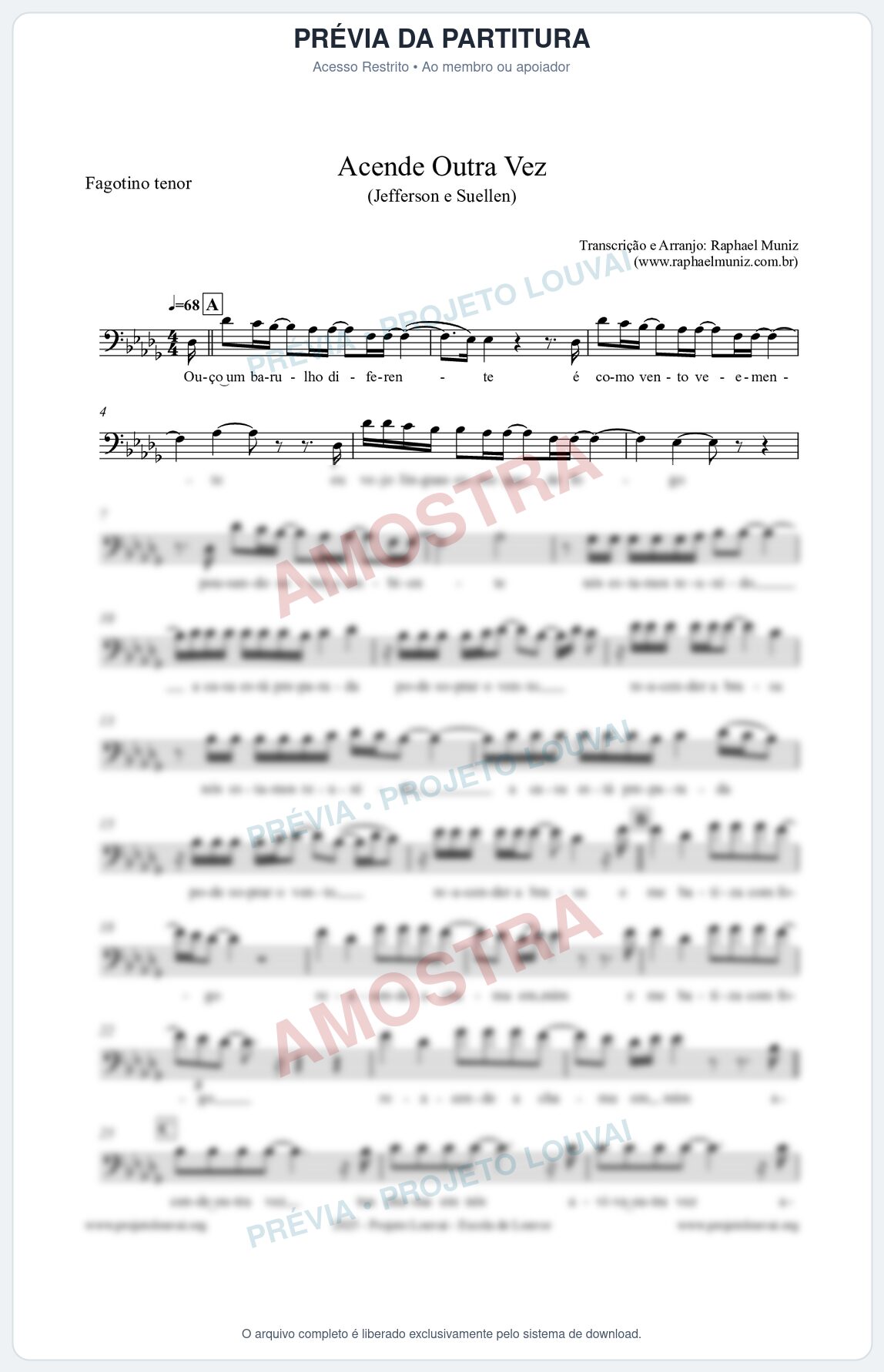 Prévia protegida da primeira página da partitura Partitura para Fagotino tenor - Acende Outra Vez - Jefferson e Suellen
