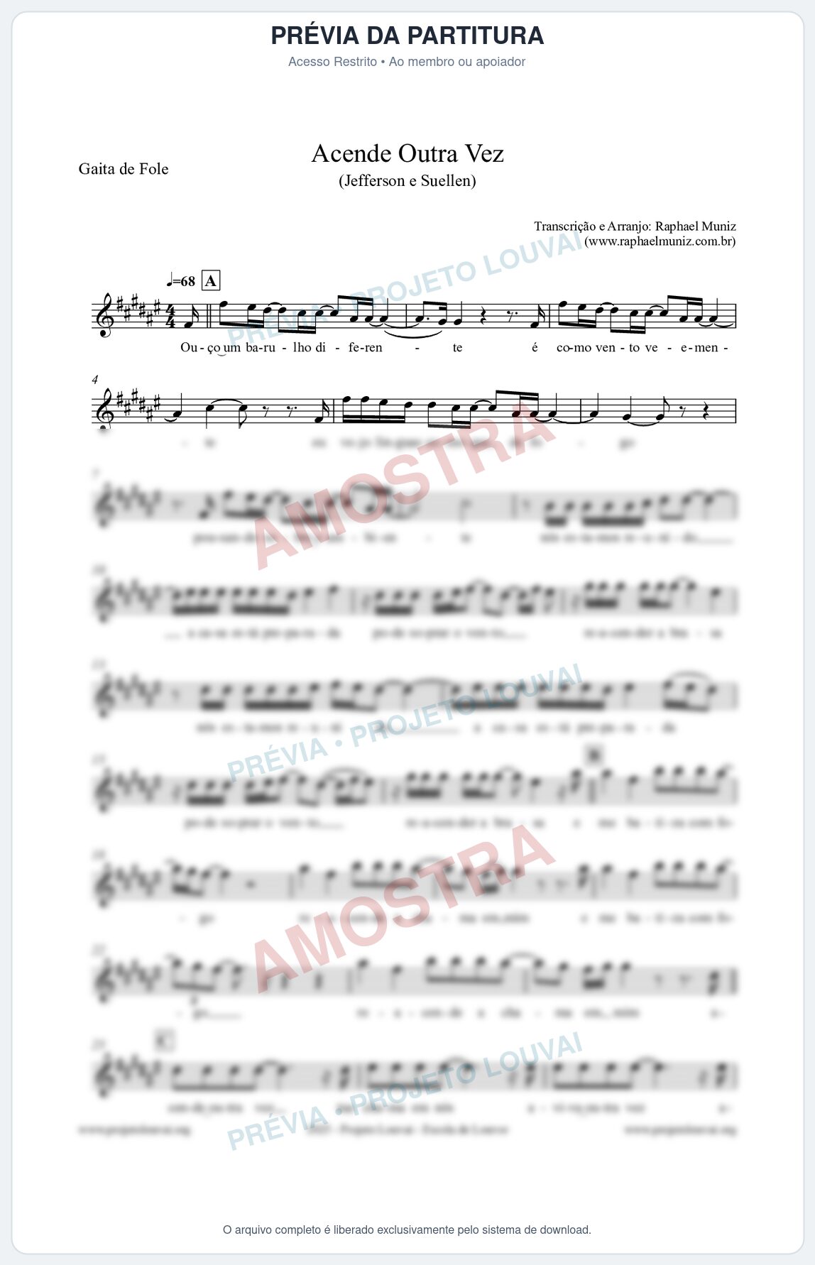 Prévia protegida da primeira página da partitura Partitura para Gaita de Fole - Acende Outra Vez - Jefferson e Suellen