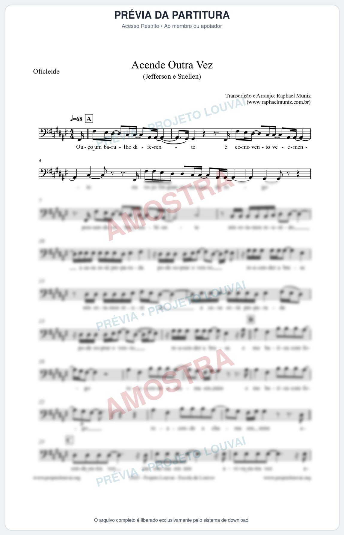 Prévia protegida da primeira página da partitura Partitura para Oficleide - Acende Outra Vez - Jefferson e Suellen