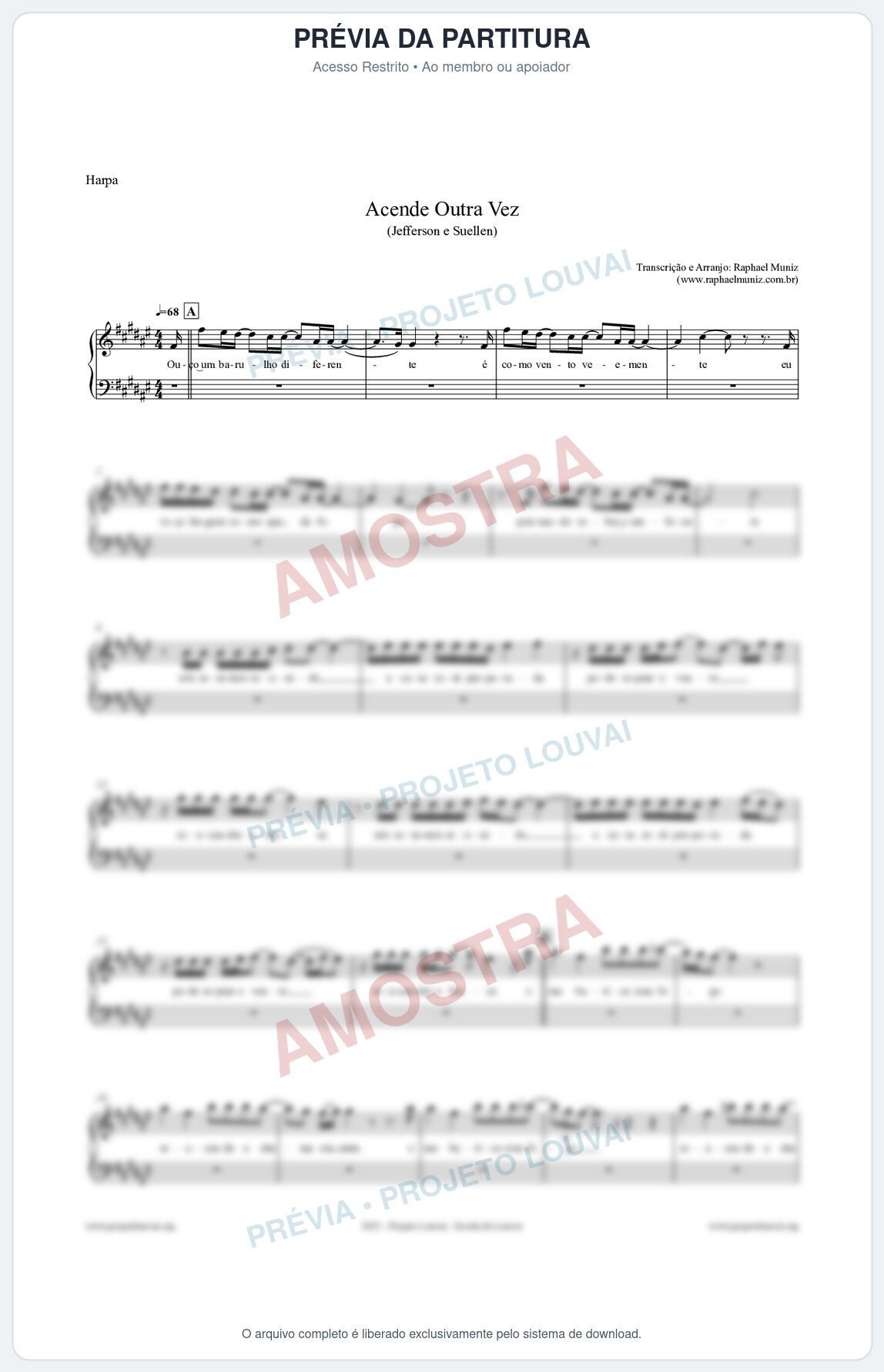 Prévia protegida da primeira página da partitura Partitura para Harpa - Acende Outra Vez - Jefferson e Suellen