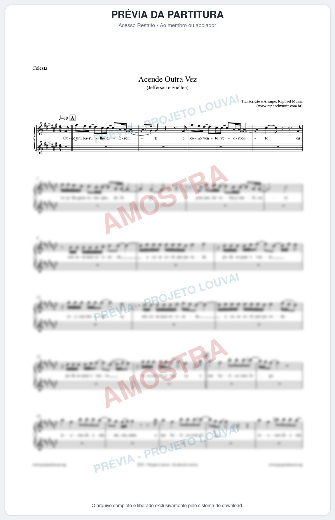 Prévia protegida da primeira página da partitura Partitura para Celesta - Acende Outra Vez - Jefferson e Suellen