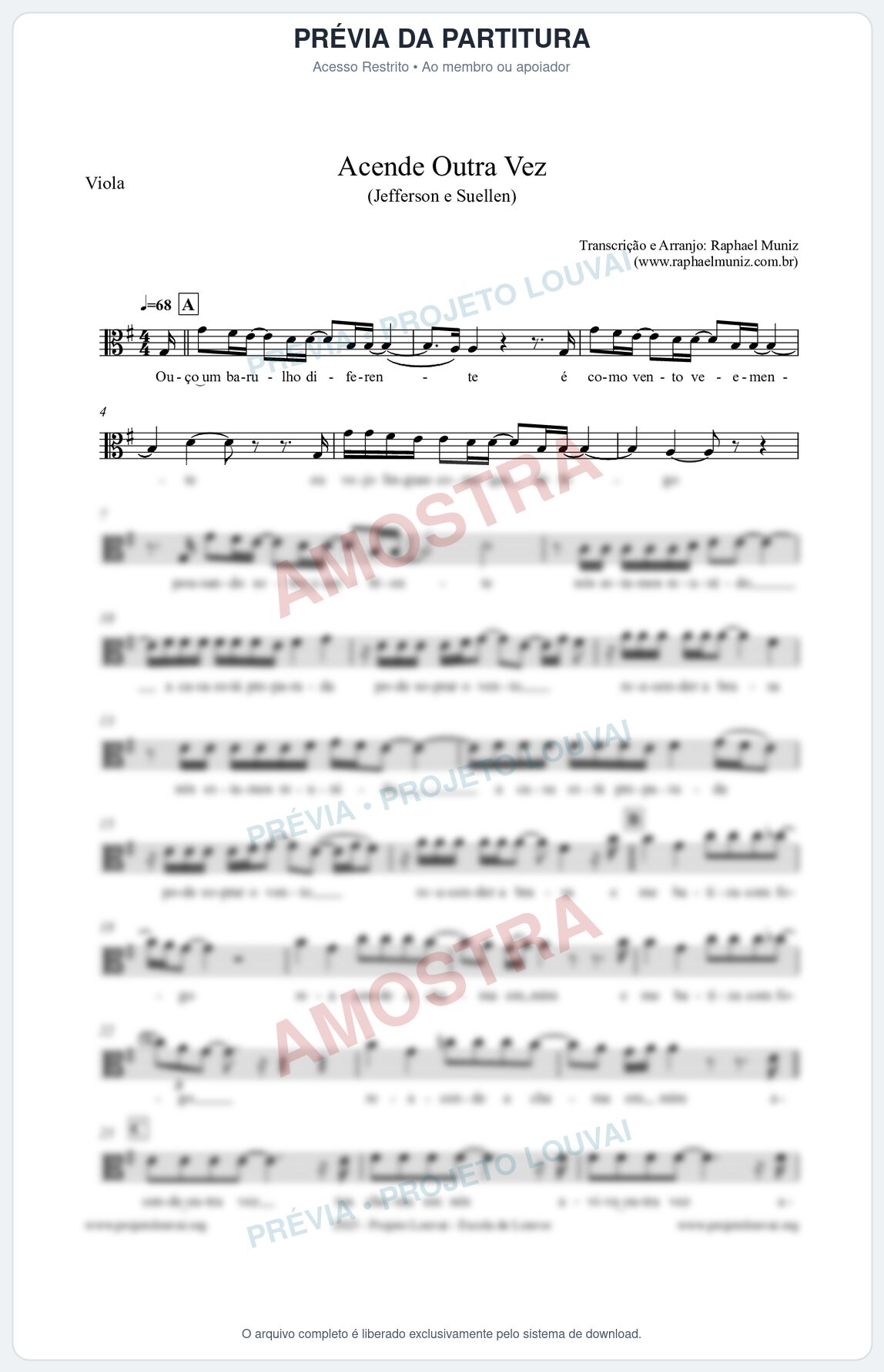 Prévia protegida da primeira página da partitura Partitura para Viola - Acende Outra Vez - Jefferson e Suellen