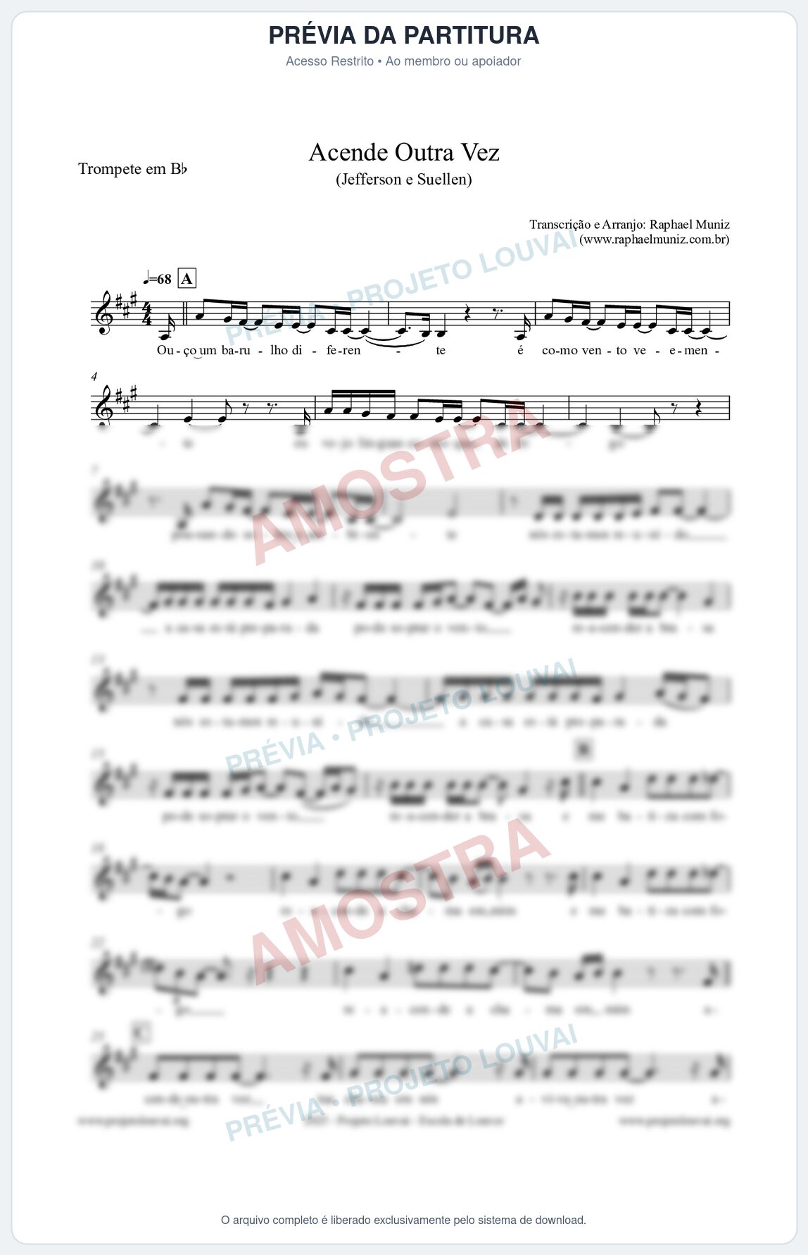 Prévia protegida da primeira página da partitura Partitura para Trompete em Bb - Acende Outra Vez - Jefferson e Suellen