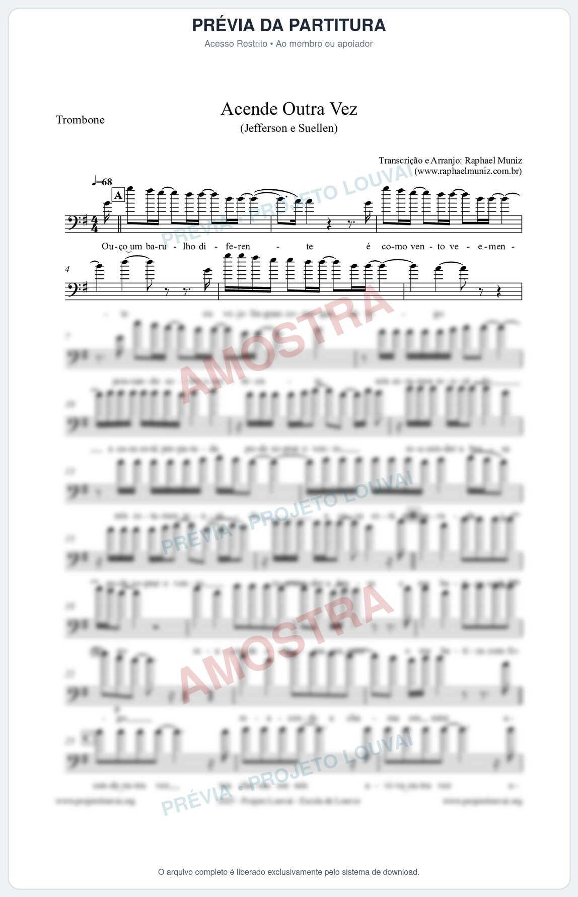 Prévia protegida da primeira página da partitura Partitura para Trombone - Acende Outra Vez - Jefferson e Suellen